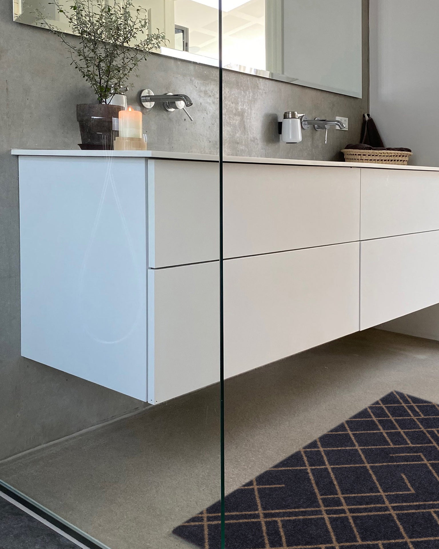 GULVMÅTTE 60 x 90 cm - LINES BLUE-GRAY / SAND