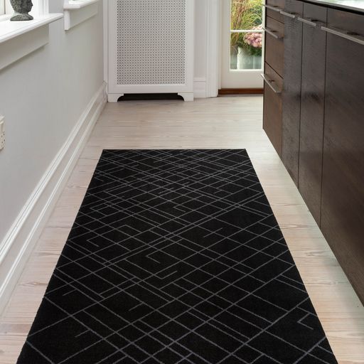 50% - GULVMÅTTE 90 x 200 CM - LINES SORT/GRÅ