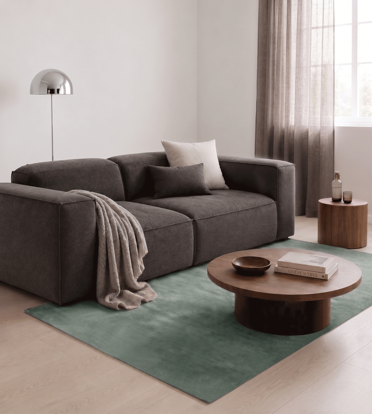TÆPPE 140 x 200 CM - UNICOLOR DUSTY GREEN
