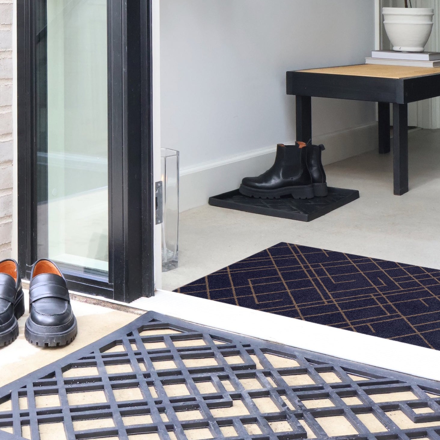 GULVMÅTTE 60 x 90 cm - LINES BLUE-GRAY / SAND