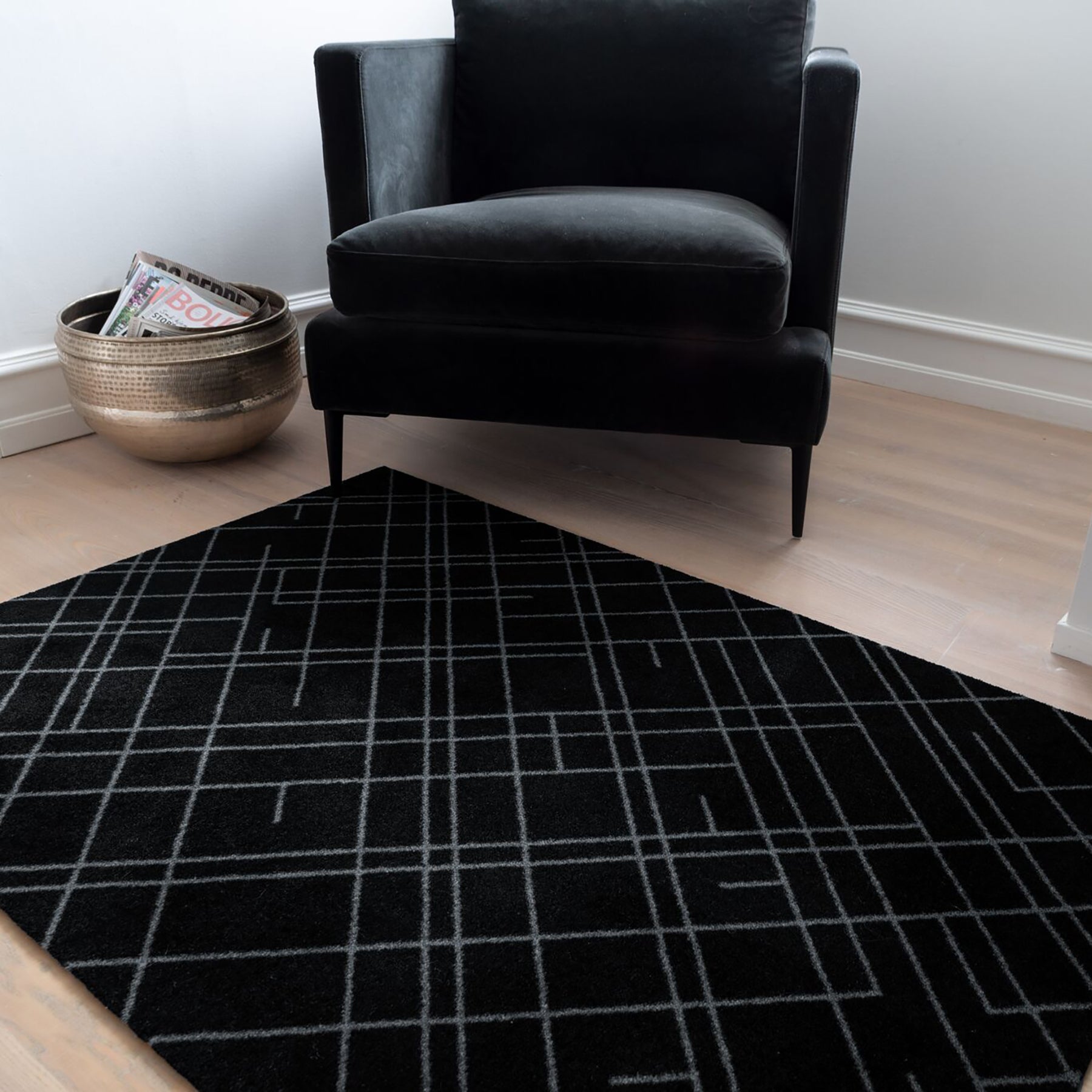 50% - GULVMÅTTE 90 X 130 CM - LINES SORT/GRÅ