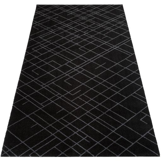 50% - GULVMÅTTE 90 x 200 CM - LINES SORT/GRÅ